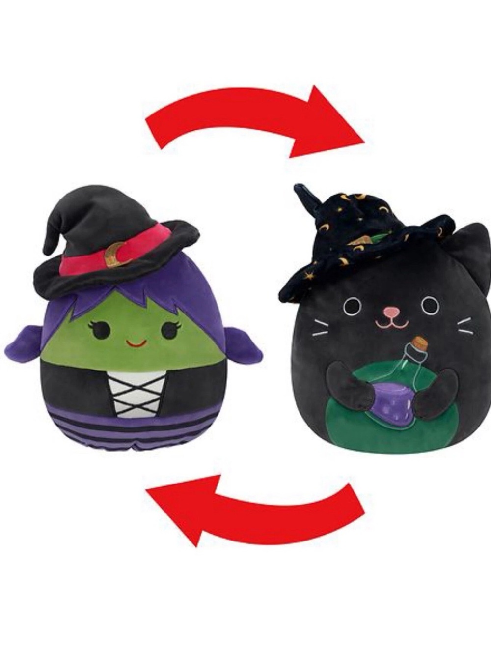 NWT Squishmallows Halloween FlipAMallow Roslyn Witch Cleo Cat Reversible  8”